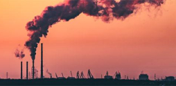 Oil refinery and sunset