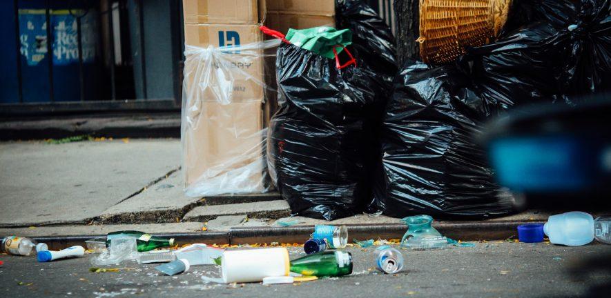 Rubbish in bags lying in the street Rubbish in bags lying in the street